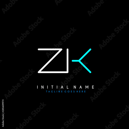 Initial Z K ZK minimalist modern logo identity vector