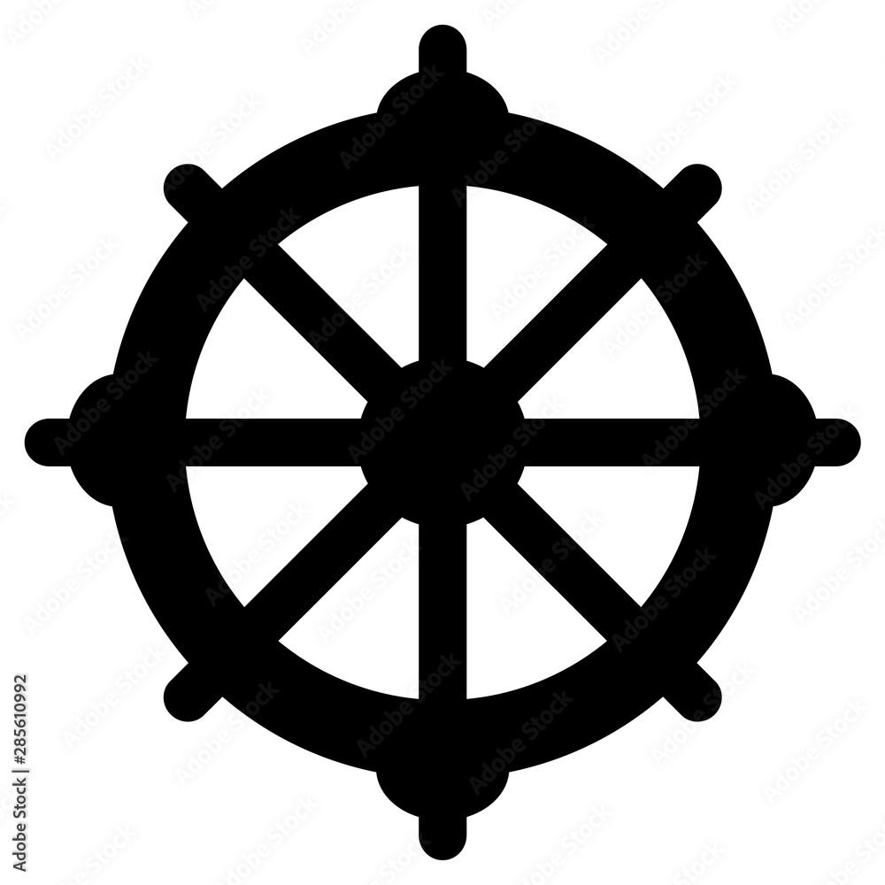 Eight-spoke Wheel of Dharma on a white background Eight-spoke Wheel of Dharma on a white background