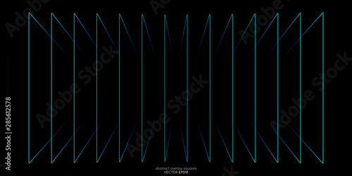 Abstract perspective rectangles line frame overlay pattern by green blue colors on black background. Vector illustration in concept technology, modern.