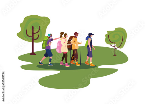 young group people hiking wanderlust