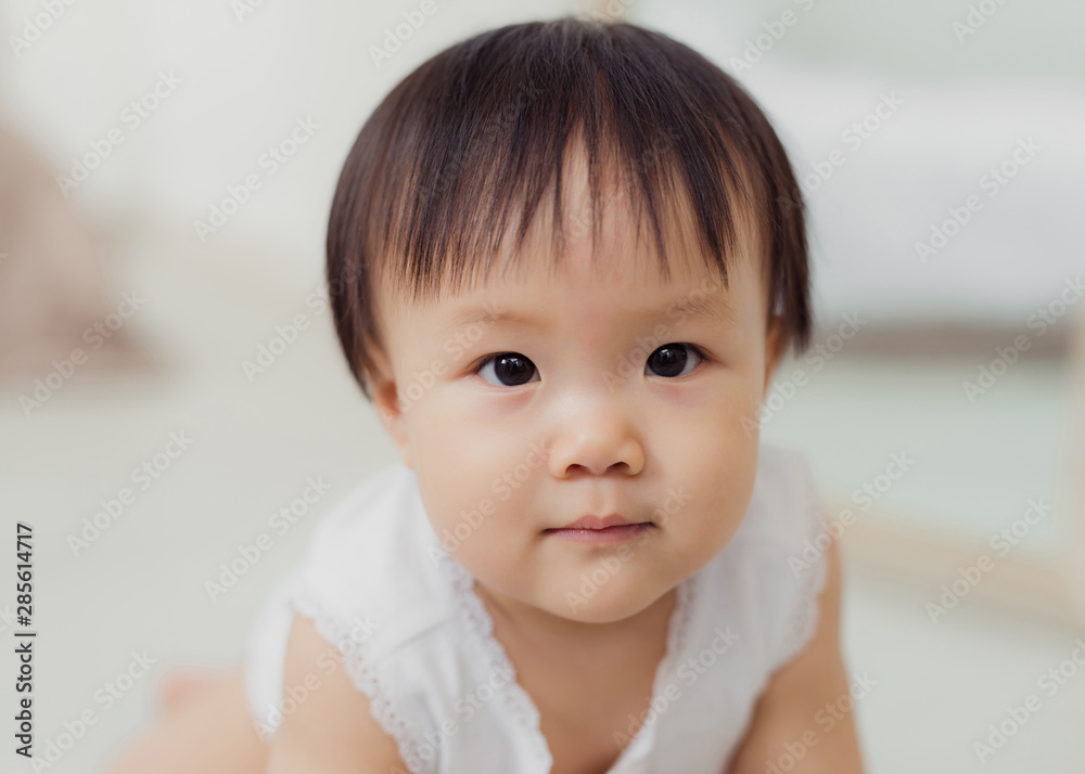 crawling baby girl indoors on the floor