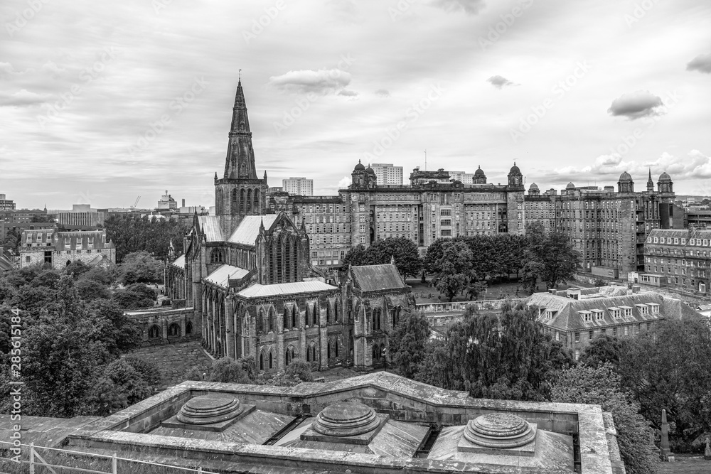 Looking down from the Necropolis to Glasgow Cathedral and the old Royal Infirmary