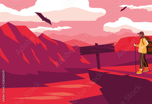man with backpack hiking wanderlust