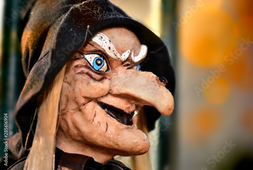 portrait of an ugly witch doll for  halloween decor