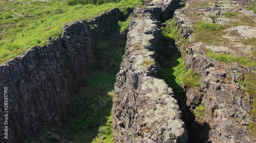 Beautiful aerial over the mid Atlantic Ridge at Thingvellir Iceland. photo