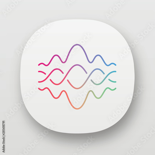 Abstract fluid overlapping waves app icon. UI/UX user interface. Music, melody rhythm. Digital soundwave, flowing waveform. Sound volume. Web or mobile applications. Vector isolated illustration