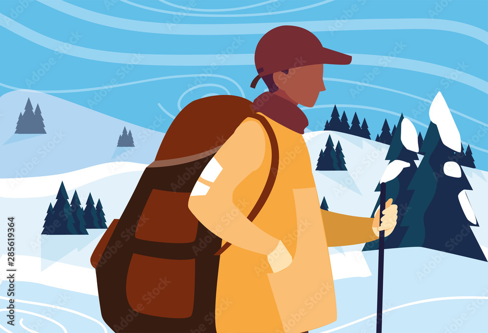 Fototapeta premium man with backpack hiking wanderlust
