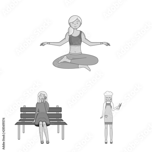 Vector design of emotions and female sign. Set of emotions and body stock vector illustration.