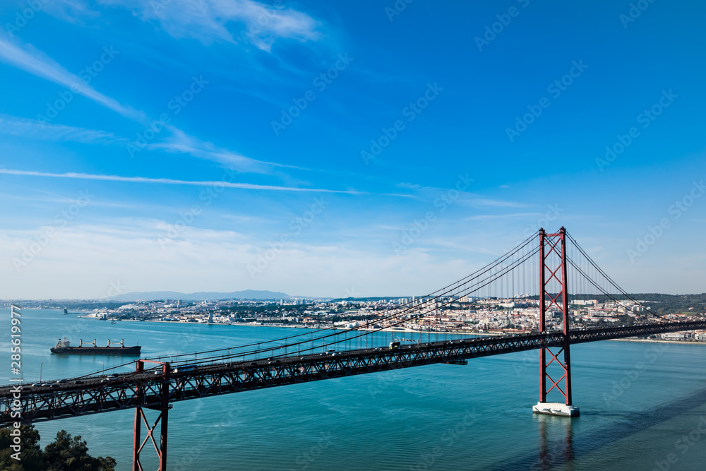 The 25 April Bridge, Lisbon,  the Tejo river, Portugal