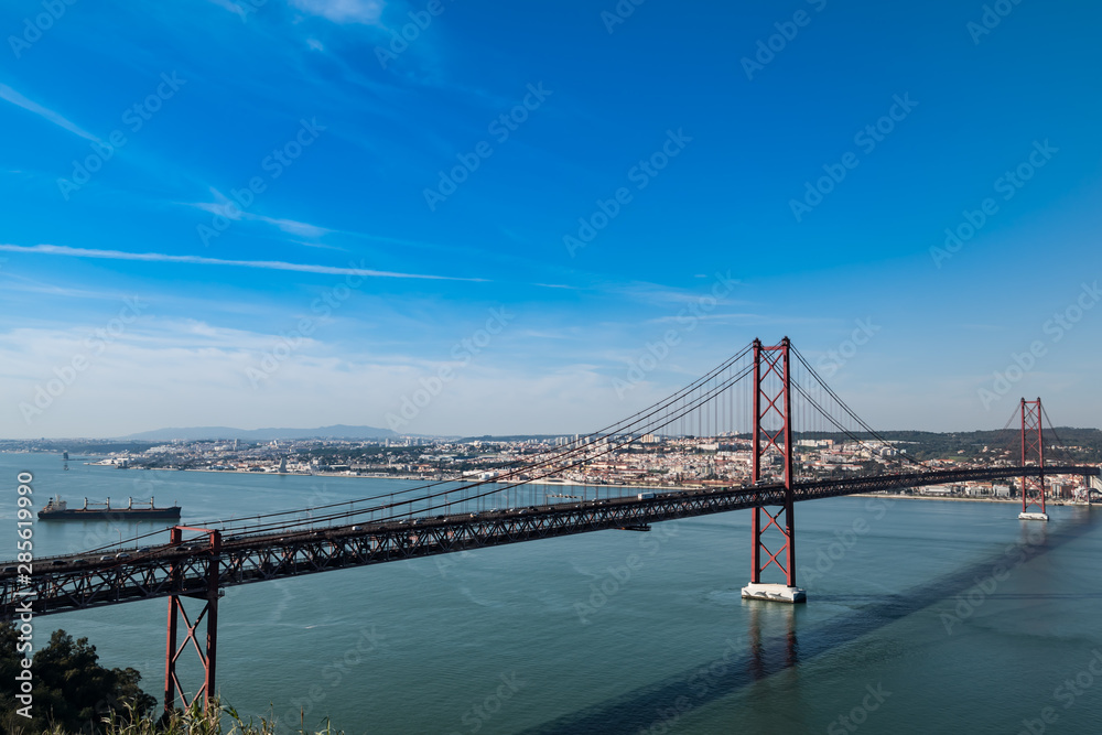 The 25 April Bridge, Lisbon,  the Tejo river, Portugal