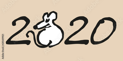 Greeting card for Chinese New Year 2020 with the rat symbol drawn instead of scratch.