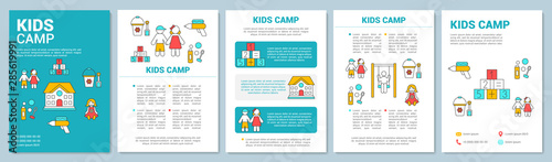 Preschool, educational kids camp brochure template layout. Flyer, booklet, leaflet print design with linear illustrations. Vector page layouts for magazines, annual reports, advertising posters