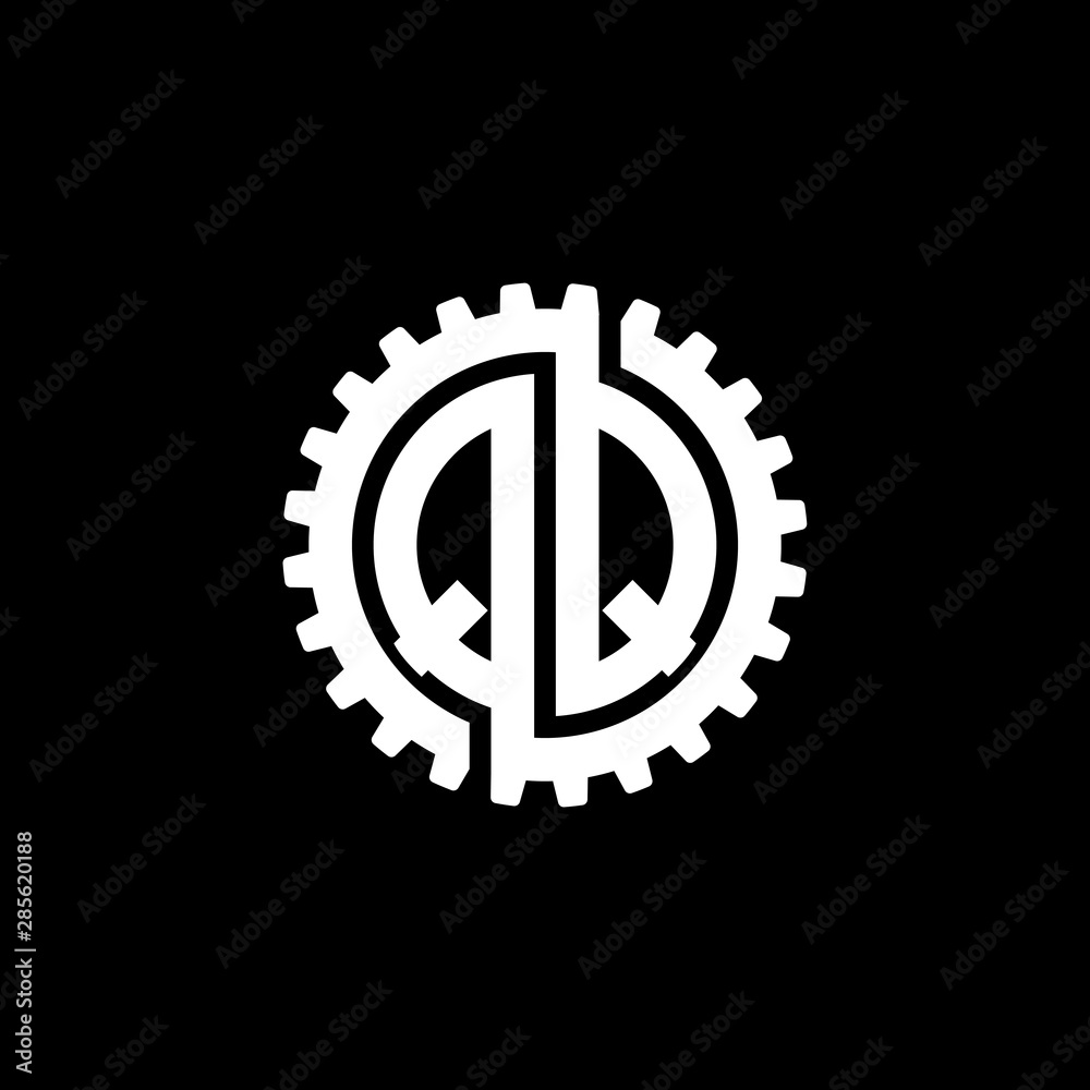 Initial letter Q and Q, QQ, interlock cogwheel gear monogram logo, white color on black background Initial letter Q and Q, QQ, interlock cogwheel gear monogram logo, white color on black background