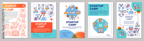 Startup camp, professional assistance brochure template layout. Flyer, booklet, leaflet print design with linear illustrations. Vector page layouts for magazines, annual reports, advertising posters