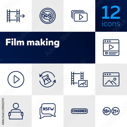 Film making icons. Set of line icons on white background. Video concept. Vector illustration can be used for topics like creation, production, video