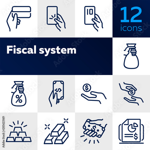 Fiscal system line icon set. Credit card, loan, investment, donation. Finance concept. Can be used for topics like money, charity, startup