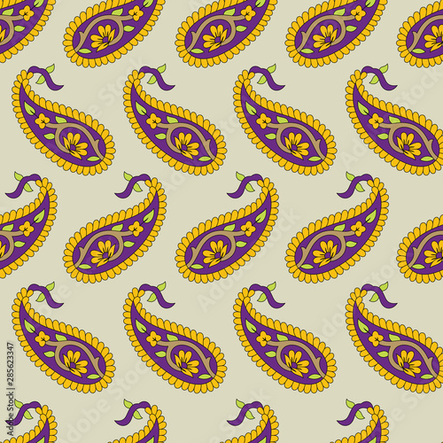 Indian kalamkari paisley vector seamless pattern