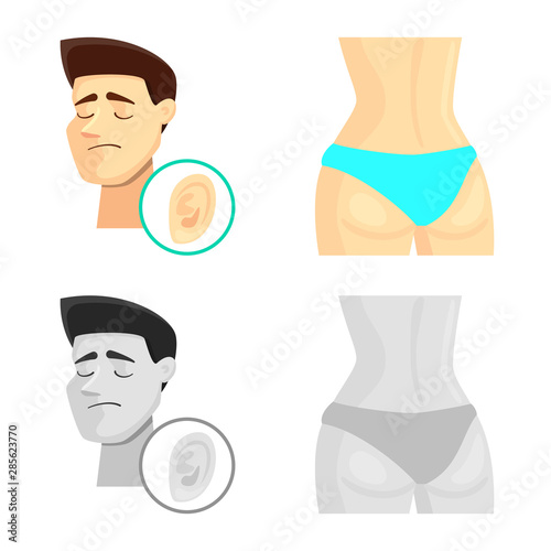 Vector illustration of hospital and rendering sign. Set of hospital and help stock symbol for web.