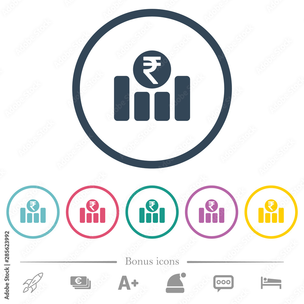 Indian Rupee financial graph flat color icons in round outlines Indian Rupee financial graph flat color icons in round outlines