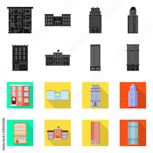 Vector design of municipal and center icon. Set of municipal and estate stock symbol for web.