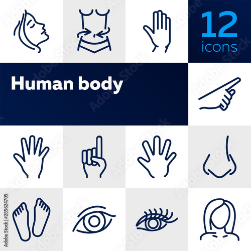 Human body line icon set. Face, hand, eye. Health concept. Can be used for topics like healthcare, weight, gesturing