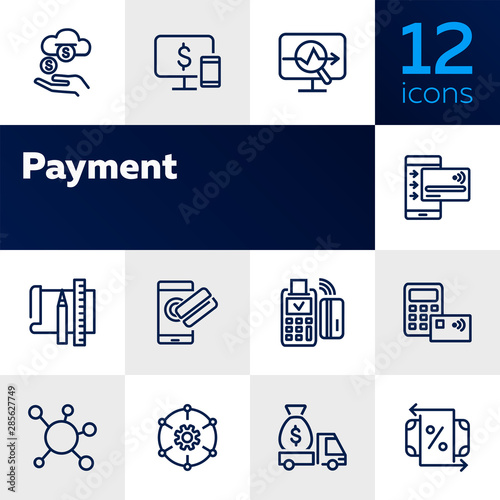 Payment line icon set. Income, smartphone, credit card, POS terminal. Business concept. Can be used for topics like online transaction, contactless cards, banking