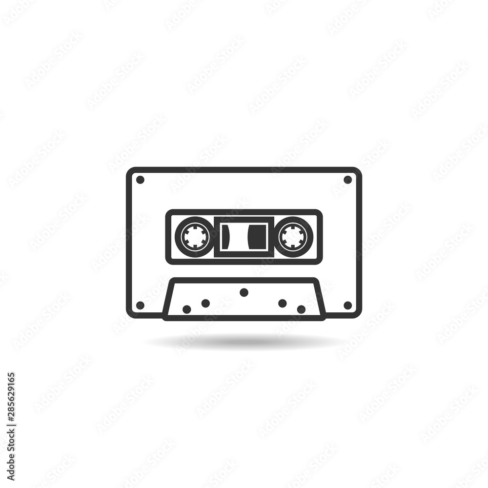 cassette icon flat vector isolated on white background from music collection,