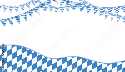 Wimpelkette mit diagonale Rautenmuster in Blau Weiß oben mit weißer Textfläche photo