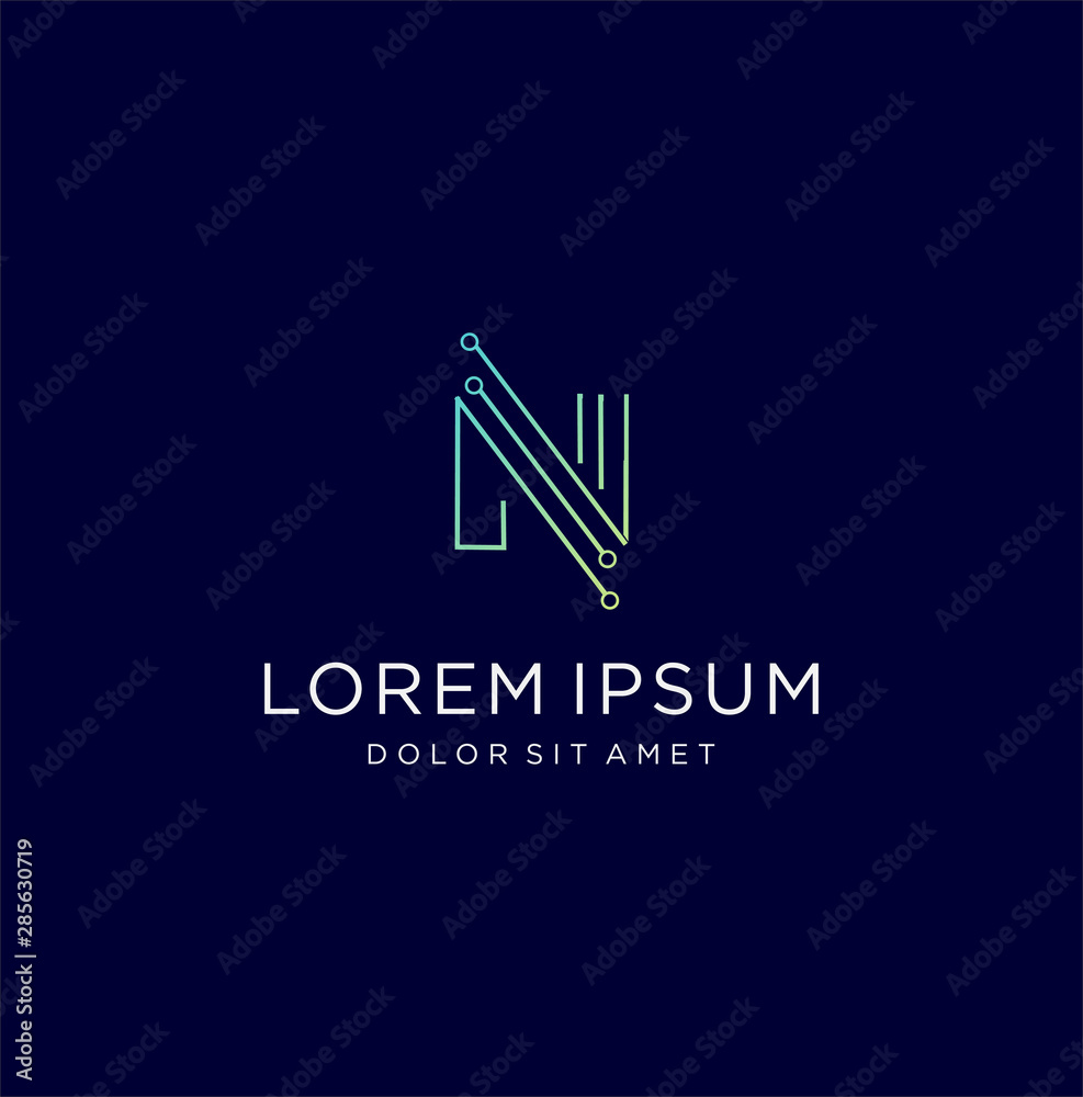 Letter N Tech Logo Design Icon Vector Stock Template Icon. Alphabet initial N logo Line Design Technology Digital Letter N Tech Logo Design Icon Vector Stock Template Icon. Alphabet initial N logo Line Design Technology Digital