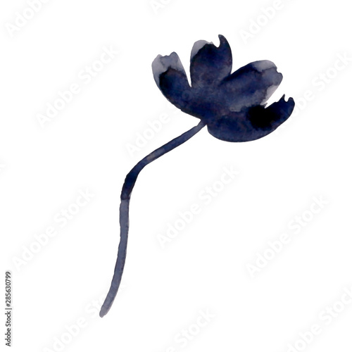 Watercolor minimalistic scandinavian style of buds indigo flowers. Hand drawn isolated on a white background.