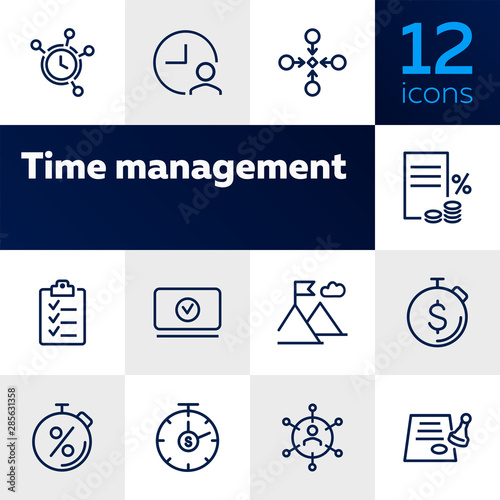 Time management line icon set. Clock, watch, stopwatch. Business concept. Can be used for topics like deadline, planning, startup