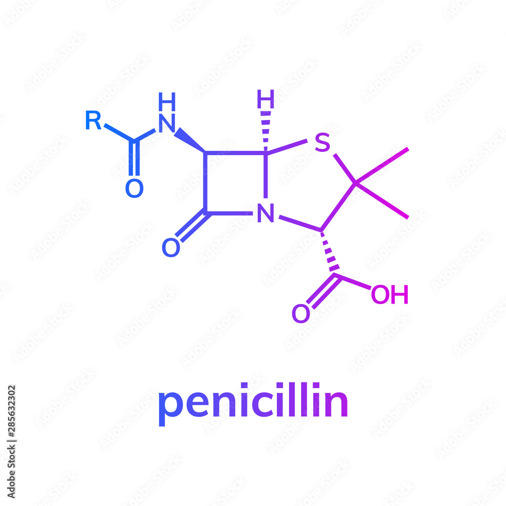 Penicillin chemical formula on white background Penicillin chemical formula on white background