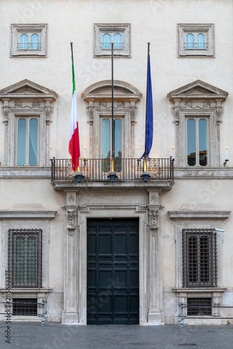 Palazzo Chigi, the main entrance to the building and the facade.
