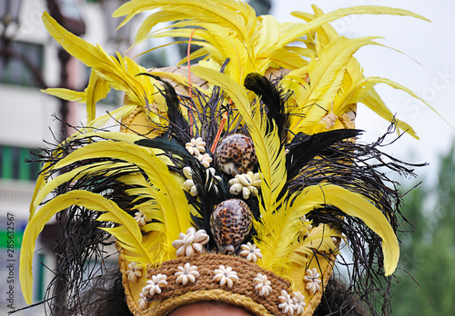 Vászonkép Detail of one of the traditional folk costume from Tahiti, French Polynesia