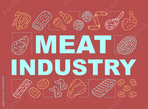 Butchery, meat industry word concepts banner. Farmer market presentation, website. Isolated lettering typography idea with linear icons. Natural barbecue ingredients vector outline illustration