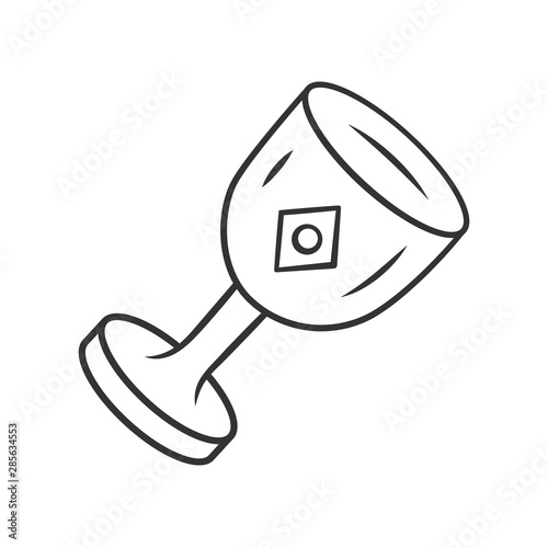 Chalice cup linear icon. Thin line illustration. Medieval, ancient goblet. Holy Grail. Magical, occult ritual gothic chalice. Ceremonial wine antique goblet. Isolated outline drawing. Editable stroke