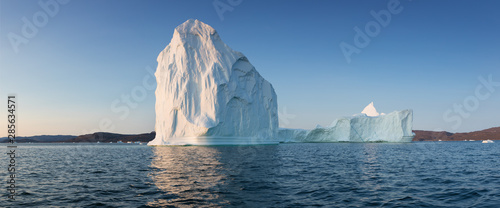 Huge icebergs of different forms in the Disko Bay, West Greenland. Their source is by the Jakobshavn glacier. This is a consequence of the phenomenon of global warming and catastrophic thawing of ice