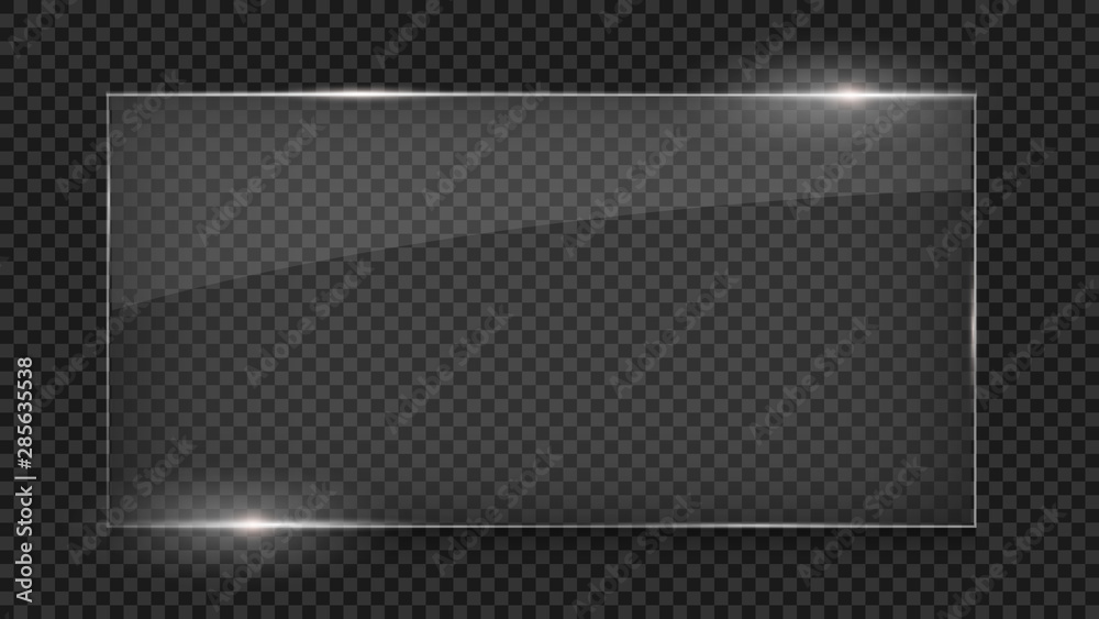 Glass plate, glass banner, glass frame isolated on transparent background