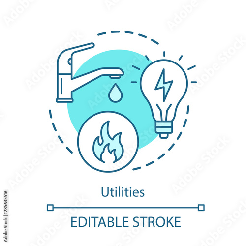 Household services concept icon. Public utilities, water, electricity supply idea thin line illustration. Natural gas, apartment heating system. Vector isolated outline drawing. Editable stroke