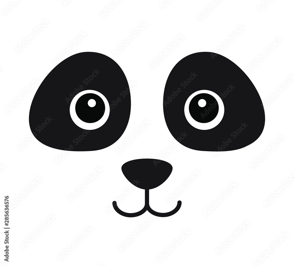 Vector flat kawaii panda face isolated on white background Vector flat kawaii panda face isolated on white background
