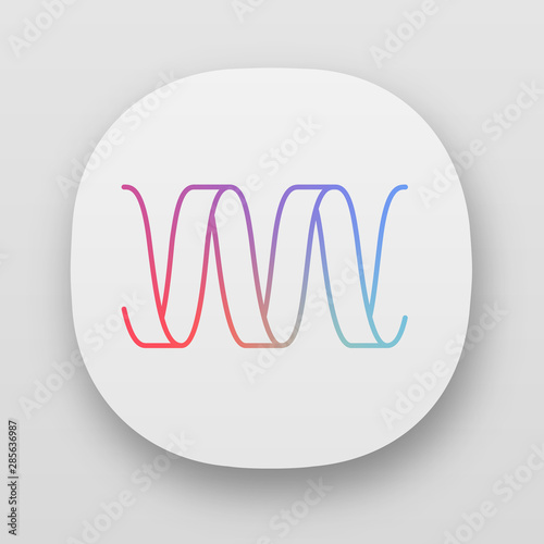 Sound wave app icon. UI/UX user interface. Wavy ribbon line. Music, melody rhythm digital soundwave. Soundtrack playing abstract waveform. Web or mobile applications. Vector isolated illustration