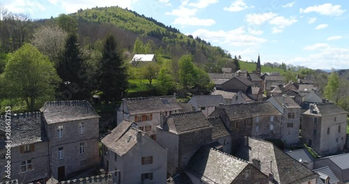 Bagnols-les-Bains aerial back traveling, Lozère, France photo