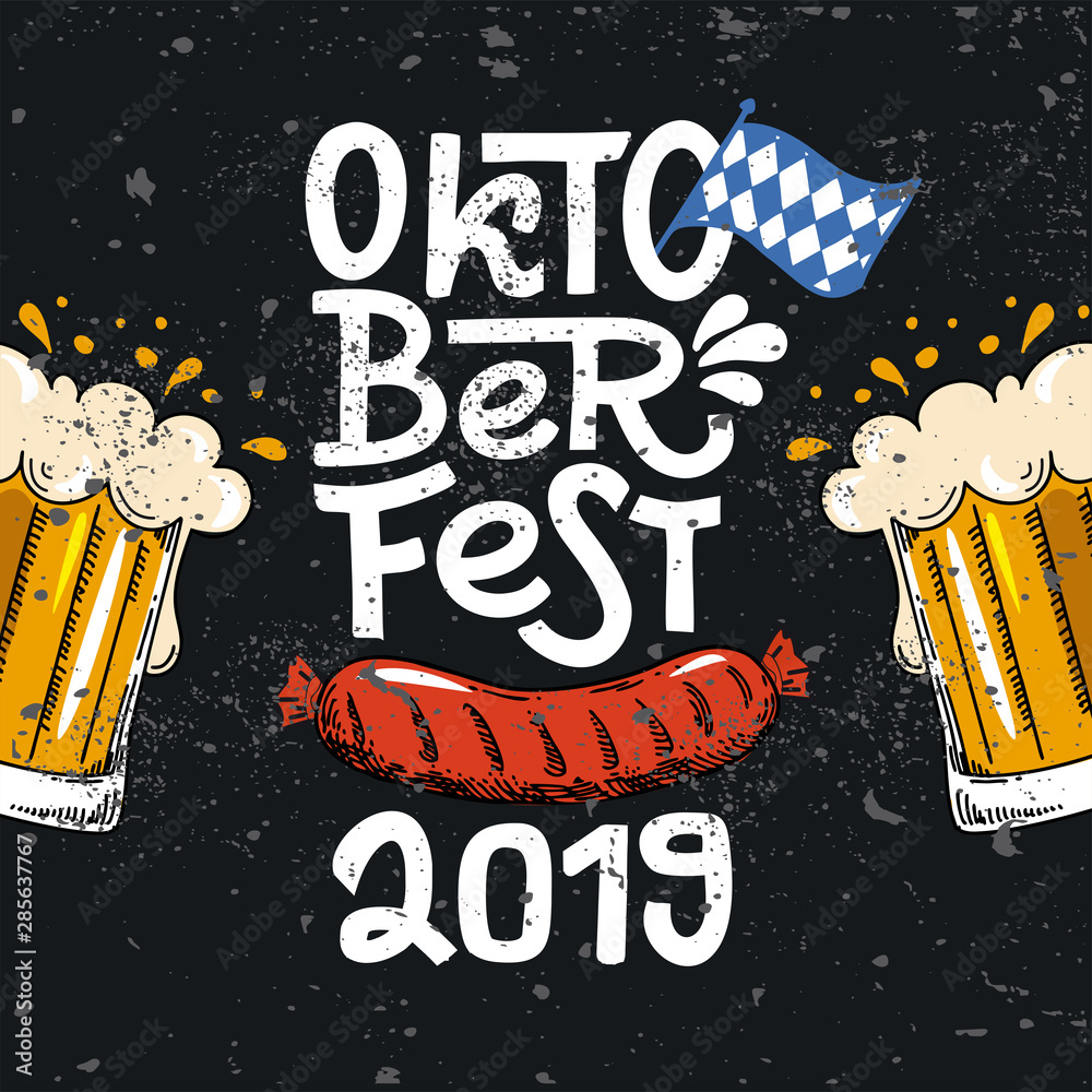 Oktoberfest 2019. Vector flat color illustration for German beer
