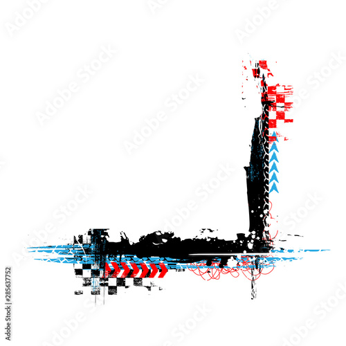 Black grunge square corner frame with red and blue race elements