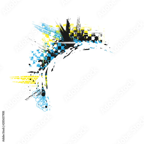Color grunge square frame with blue and yellow race elements