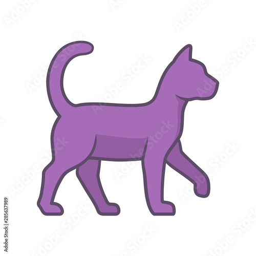 Witch cat purple color icon. Sorceress pet. Magic cat. Witchcraft and sorcery symbol. Isolated vector illustration