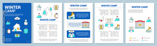 Winter, snowy mountains resort brochure template layout. Flyer, booklet, leaflet print design with linear illustrations. Vector page layouts for magazines, annual reports, advertising posters