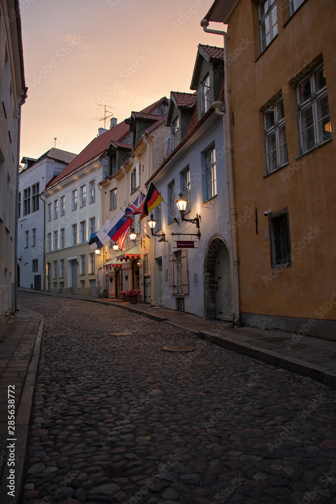 Cozy evening street of the old city of Tallinn.