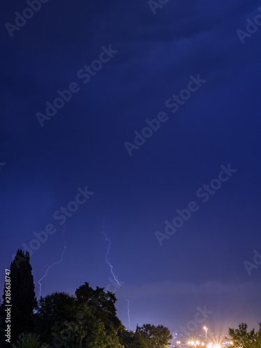 Beautiful lightning over city of Sochi. Russia 08.22.2019