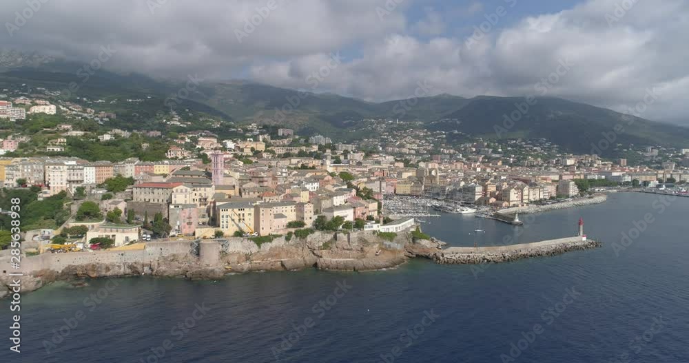 Bastia city aerial approach, Corse